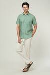 Buy_Aryavir Malhotra_Green Linen Half Sleeves Shirt _Online_at_Aza_Fashions