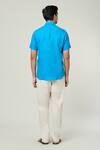 Shop_Aryavir Malhotra_Blue Linen Plain Half Sleeves Collared Shirt _at_Aza_Fashions