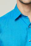 Buy_Aryavir Malhotra_Blue Linen Plain Half Sleeves Collared Shirt 