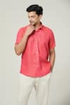 Buy_Arihant Rai Sinha_Orange Linen Solid Half Sleeves Pocket Detail Shirt _Online_at_Aza_Fashions