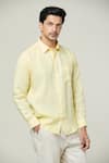 Shop_Arihant Rai Sinha_Yellow Linen Solid Pocket Detail Full Sleeves Shirt _Online_at_Aza_Fashions