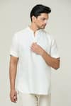 Arihant Rai Sinha_Cream Linen Solid Shirt Style Short Kurta _Online_at_Aza_Fashions