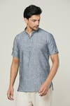 Arihant Rai Sinha_Grey Linen Textured Shirt Style Short Kurta _Online_at_Aza_Fashions