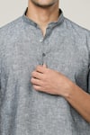 Shop_Arihant Rai Sinha_Grey Linen Textured Shirt Style Short Kurta _Online_at_Aza_Fashions