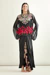 Buy_Anamika Khanna_Black Embroidered Floral Closed Round Neck Tassel Cape And Draped Skirt Set _at_Aza_Fashions