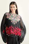 Anamika Khanna_Black Embroidered Floral Closed Round Neck Tassel Cape And Draped Skirt Set _at_Aza_Fashions