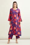 Buy_Archana Shah_Blue Printed Floral Round Kurta And Pant Co-ord Set _at_Aza_Fashions