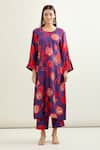 Buy_Archana Shah_Blue Printed Floral Round Kurta And Pant Co-ord Set 