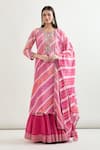 Buy_Pink City by Sarika_Pink Printed Striped Round Diagonal Kurta Sharara Set _at_Aza_Fashions