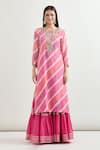 Pink City by Sarika_Pink Printed Striped Round Diagonal Kurta Sharara Set _Online_at_Aza_Fashions