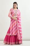 Shop_Pink City by Sarika_Pink Printed Striped Round Diagonal Kurta Sharara Set _Online_at_Aza_Fashions