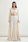 Ritika Mirchandani_White Embroidery V-, Open Jacket Blouse And Sharara Set _at_Aza_Fashions