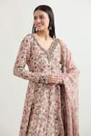 Buy_Ridhima Bhasin_Beige Chanderi Printed Floral Plunged V Mehvish Anarkali With Dupatta 