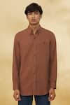 The Men's Kompany_Brown Twill Cotton Embroidered Logo Placement Motif Shirt _Online_at_Aza_Fashions