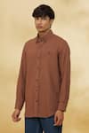 Buy_The Men's Kompany_Brown Twill Cotton Embroidered Logo Placement Motif Shirt _Online_at_Aza_Fashions