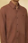 The Men's Kompany_Brown Twill Cotton Embroidered Logo Placement Motif Shirt _at_Aza_Fashions