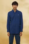 The Men's Kompany_Blue Twill Cotton Embroidered Logo Placement Shirt  _Online_at_Aza_Fashions