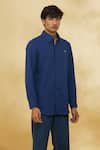 Shop_The Men's Kompany_Blue Twill Cotton Embroidered Logo Placement Shirt  _Online_at_Aza_Fashions