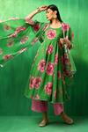 Buy_POMCHA JAIPUR_Green Organza Rose Round Pattern Anarkali Pant Set _Online_at_Aza_Fashions