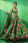 Buy_POMCHA JAIPUR_Green Organza Rose Straight Pattern Lehenga Set _at_Aza_Fashions