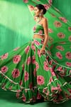 Buy_POMCHA JAIPUR_Green Organza Rose Straight Pattern Lehenga Set _Online_at_Aza_Fashions