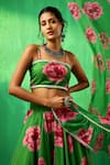 POMCHA JAIPUR_Green Organza Rose Straight Pattern Lehenga Set _at_Aza_Fashions