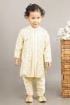 Buy_Little Brats_Beige Cotton Silk Embroidery Sequins Jacket And Kurta Set _at_Aza_Fashions