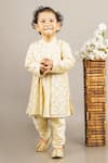 Shop_Little Brats_Beige Cotton Silk Embroidery Sequins Jacket And Kurta Set _Online_at_Aza_Fashions