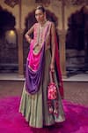 PUNIT BALANA_Purple Skirt Tissue Embroidery Dabka V Neck Johri Koti Set _at_Aza_Fashions