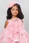 Pinkcow designs pvt ltd_Peach Organza Embroidered Pearl Ruffled Embellished Dress _Online_at_Aza_Fashions