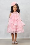 Shop_Pinkcow designs pvt ltd_Peach Organza Embroidered Pearl Ruffled Embellished Dress _Online_at_Aza_Fashions