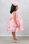 Pinkcow designs pvt ltd_Peach Organza Embroidered Pearl Ruffled Embellished Dress _at_Aza_Fashions