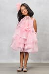 Buy_Pinkcow designs pvt ltd_Peach Organza Embroidered Pearl Ruffled Embellished Dress 