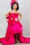 Buy_Pinkcow designs pvt ltd_Pink Tafetta Silk Crepe Floral Applique Ruffled Gown _at_Aza_Fashions