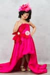 Pinkcow designs pvt ltd_Pink Tafetta Silk Crepe Floral Applique Ruffled Gown _at_Aza_Fashions