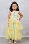 Buy_Pinkcow designs pvt ltd_Green Crepe Floral Print Frilled Gown _at_Aza_Fashions