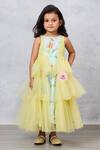 Pinkcow designs pvt ltd_Green Crepe Floral Print Frilled Gown _Online_at_Aza_Fashions