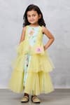 Buy_Pinkcow designs pvt ltd_Green Crepe Floral Print Frilled Gown _Online_at_Aza_Fashions