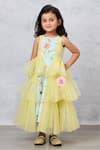 Pinkcow designs pvt ltd_Green Crepe Floral Print Frilled Gown _at_Aza_Fashions