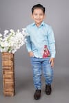 Buy_Little Brats_Blue Cotton Blend Embroidery Tiger Cool Applique Shirt _at_Aza_Fashions