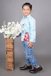 Shop_Little Brats_Blue Cotton Blend Embroidery Tiger Cool Applique Shirt _at_Aza_Fashions