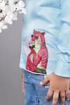 Little Brats_Blue Cotton Blend Embroidery Tiger Cool Applique Shirt _Online_at_Aza_Fashions