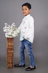 Little Brats_Off White Cotton Blend Machine Embroidery Giant Wheel Thread Shirt _Online_at_Aza_Fashions