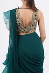 Shop_Ridhi Mehra_Emerald Green Chiffon Embroidered Floral Pre-draped Frill Saree With Blouse _at_Aza_Fashions