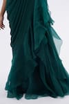 Shop_Ridhi Mehra_Emerald Green Chiffon Embroidered Floral Pre-draped Frill Saree With Blouse _Online_at_Aza_Fashions