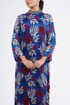 Shop_NAMRATA JOSHIPURA_Blue Printed Tropical Band Collar Willow Kurta And Pant Co-ord Set _Online_at_Aza_Fashions