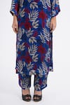 NAMRATA JOSHIPURA_Blue Printed Tropical Band Collar Willow Kurta And Pant Co-ord Set _at_Aza_Fashions