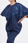 Buy_NAMRATA JOSHIPURA_Blue Embroidered Sequins Round Kaftan And Pant Co-ord Set _Online_at_Aza_Fashions