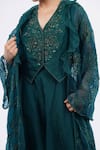 Ridhi Mehra_Emerald Green Embroidered Floral V Neck Jacket Sharara Set _Online_at_Aza_Fashions