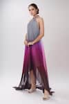 Buy_Amit Aggarwal_Purple Satin Embellished Metallic Band Collar Pleated Ombre Handkerchief Dress _Online_at_Aza_Fashions